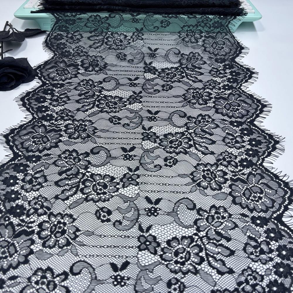 

3m x 37cm Non-stretch Chantilly Lace, Scalloped Floral Eyelash Fabric Lace for Lingerie, Underwear, Dress, Sewing & Crafting 3 meters x 37 cm чёрный