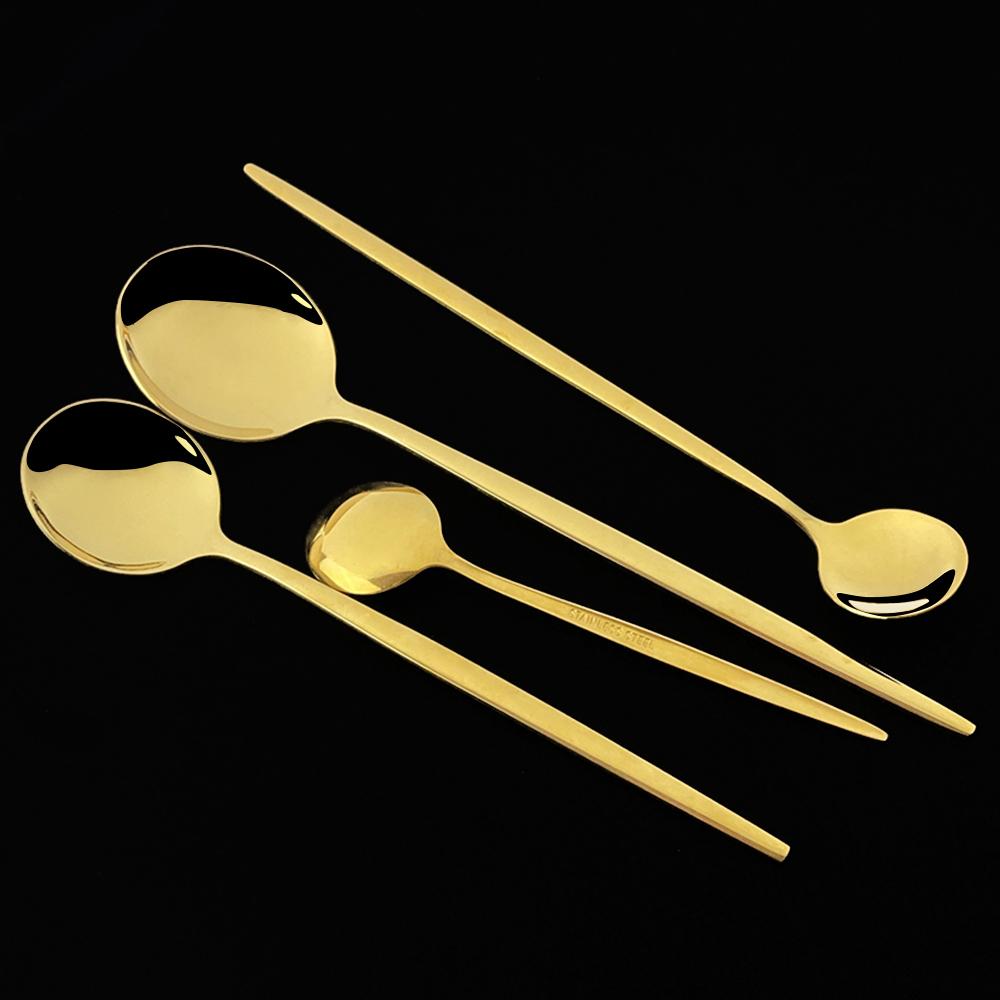 Gold Western Geschirr Geschirr Dessert Messer Gabel Kaffee Löffel Teelöffel Stahl Besteck Set Edelstahl Hause Abendessen Set