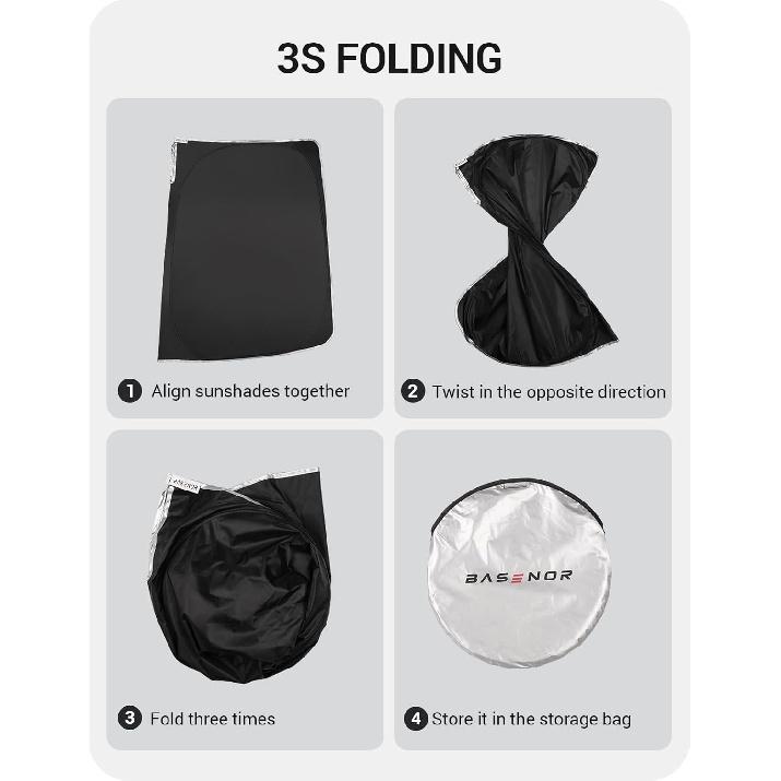 BASENOR 2017-2026 Tesla Model Y Model 3 Windshield Sunshade, Folding Front Window Sun Shade Full Cover, Heat UV Protection Visor Accessories