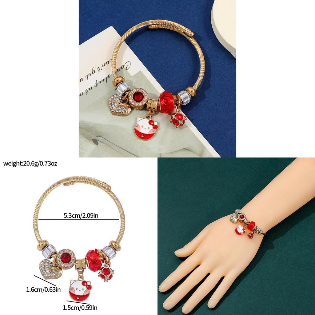 Hello Kitty Jewelry Bracelet With Pearl Heart Pendant For Gift And Travel Souvenirs