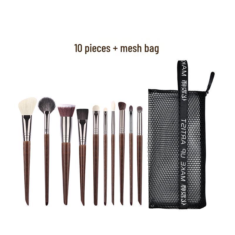 10-Piece Beginner Makeup Brush Set - Contour, Highlighter, Eyeshadow with Animal Hair