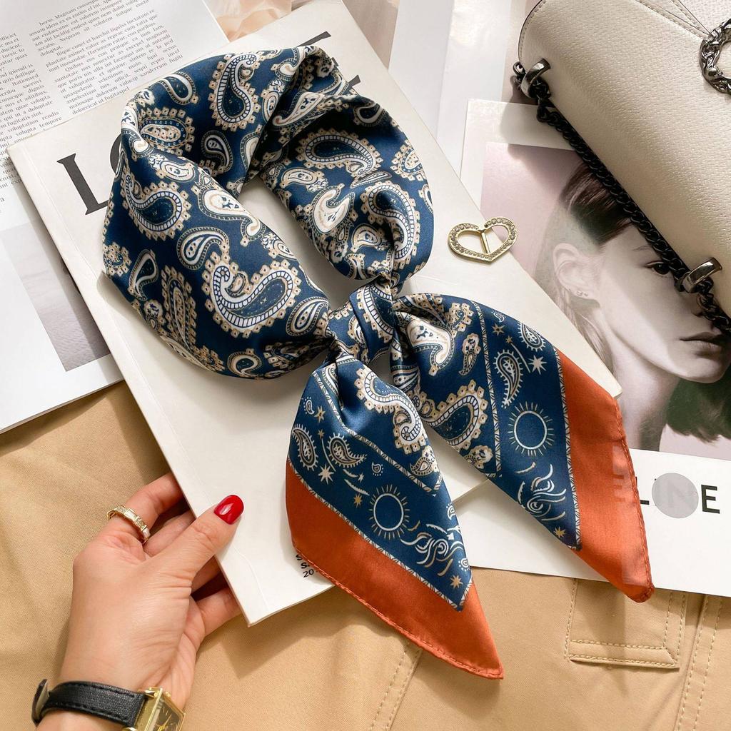 Luxury Design Chain Print Square Silk Scarf Lady Thin Neck Scarves Fashion Summer Sunscreen Headscarf For Women Bandana 70x70cm