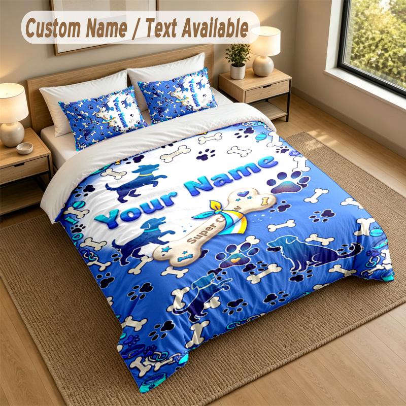 Dog Theme Personalized 3Pcs Bedding Set Custom Text & Name 1 Sheet 2 Pillowcases Household Bedding 1pc