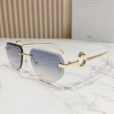 Frameless Sunglasses Female Design Sense Leopard Head Temple Sunglasses Male And Female Personality Polygon Trimming Gradual Change Glasses