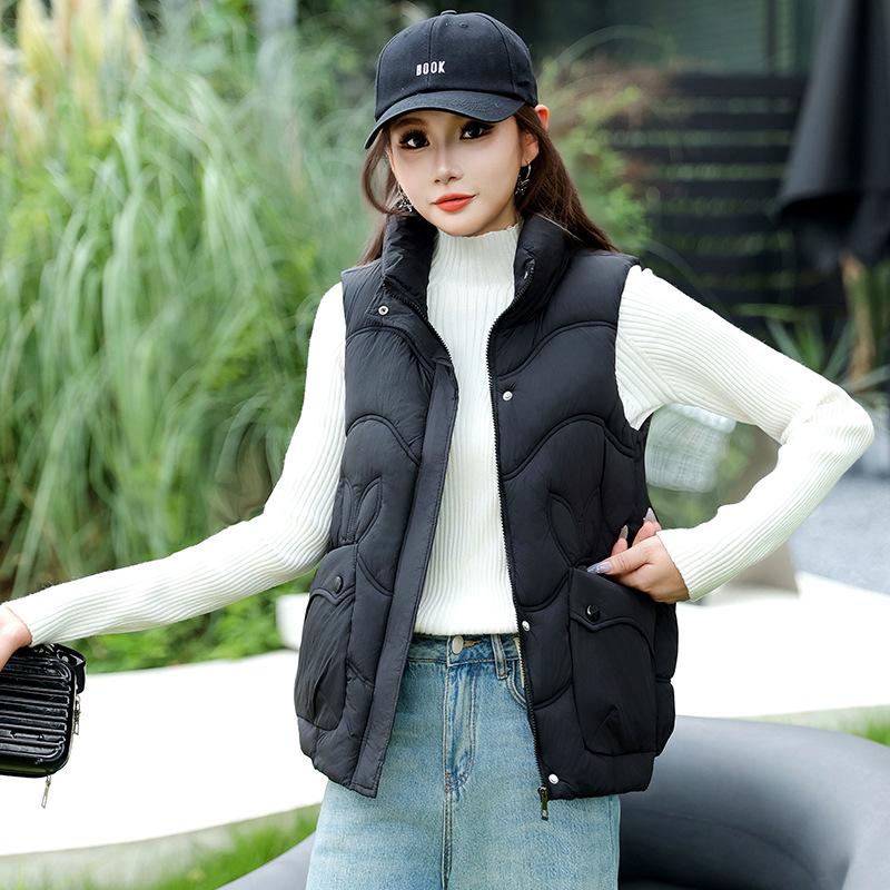 Short Women's Down Cotton Vest Fashion Vest Autumn New Loose Versatile Vest Kan Stand-up Collar
