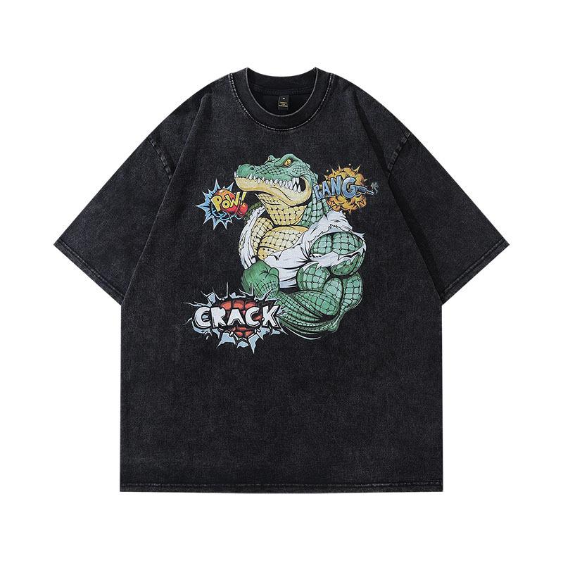 Men'S Hip-Hop Trendy Brand Butterfly Printing Small Neckline Old Short-Sleeved T-Shirt Men'S And Women'S High Street Washed Half-Sleeved Tee