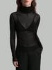 Women Solid Mesh Stand Collar Top Long Sleeve Slim Commute Wear Autumn Winter