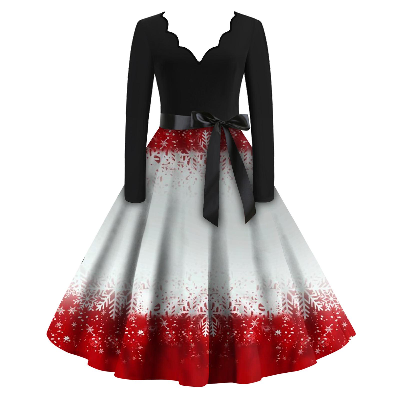 

Женские модные повседневные тонкие рождественские платья с длинным рукавом с v-образным вырезом и принтом L белый