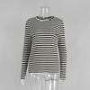 T-shirt Base da Donna a Maniche Lunghe a Righe Girocollo Slim Fit in Cotone per Autunno Inverno, Maglietta Intima Casual da Pendolare