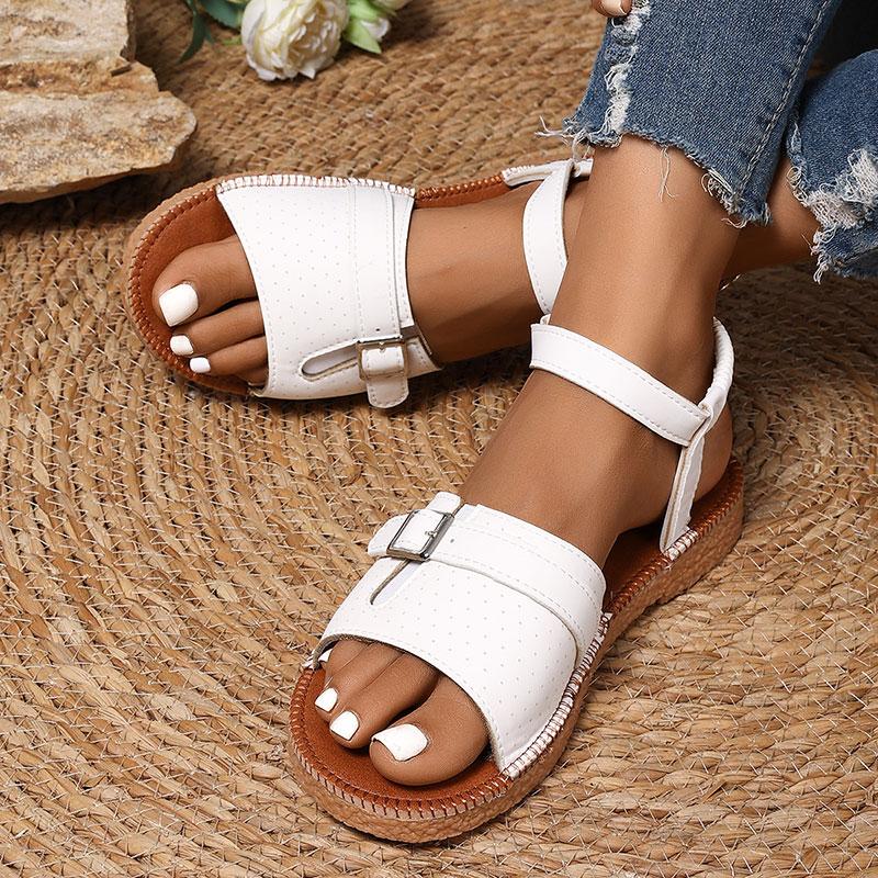 Fashion Retro Buckle Decor Flat Sandals for Women Plus Size Soft Sole Non Slip Slippers 2025 Summer Light Comfort Platform Beach Shoes