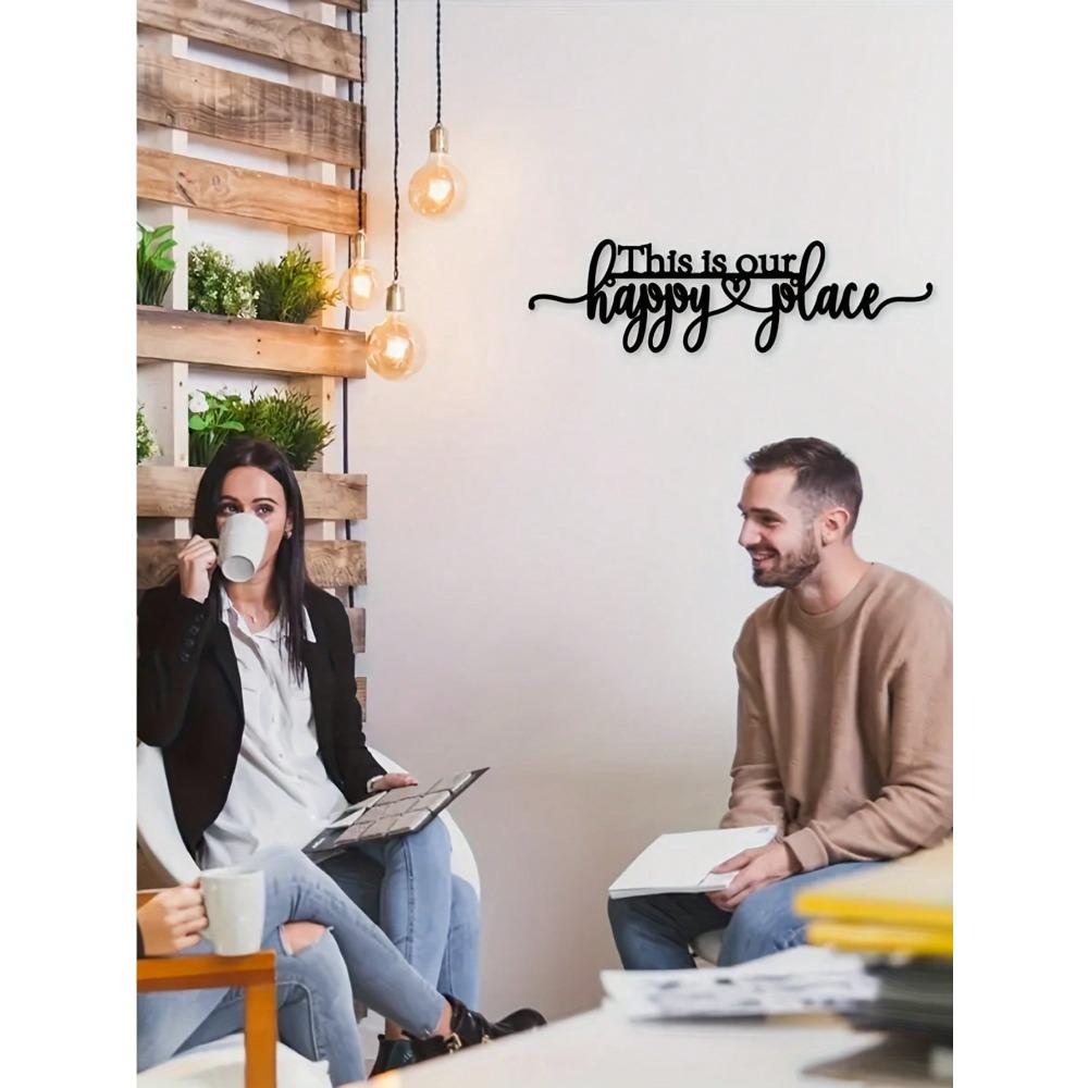 Metal Wall Art Sign Happy Place Home Decor Weatherproof Living Room Bedroom