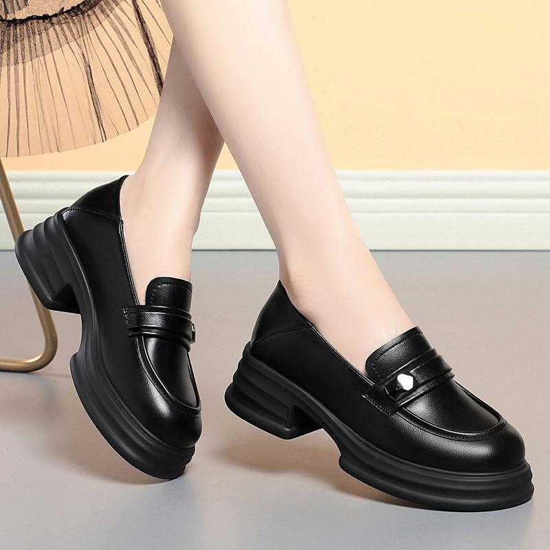 Fashion British Style Small Leather Shoes Women In Spring Autumn New Style Women's Shoes Thick Sole Sponge Cake Soft Sole Single Shoes