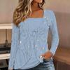 Tops for Women  Floral Print Long Sleeve Fake Two‑Piece Top Fall Casual Slim Pullover Women's Long Sleeve Top
