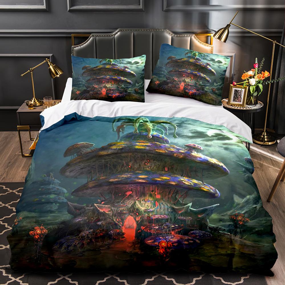 Mushroom Fairy Forest Duvet Cover Magic Lilliputian Cartoon Fungus Plant Bedding Set Fantasy Garden Polyester Comforter Cover