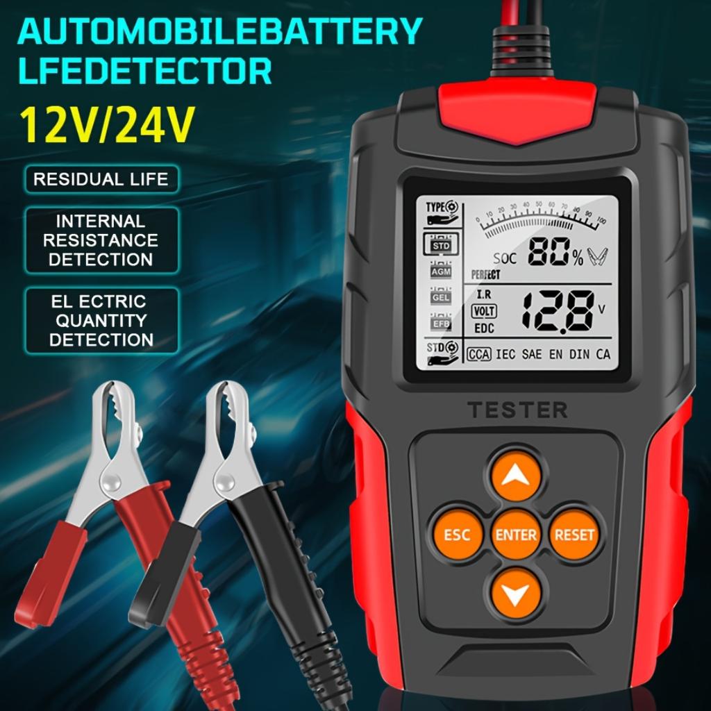 Auto- und Motorrad-Batterietester, 12V 24V Digitaler Analyzer, Misst SOH, SOC, CCA und IR, Batterietestwerkzeug für Auto, LKW und Motorrad