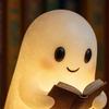 Cute Ghost Reading Lamp LED Sitting Ghost Reading A Book Night Light for Halloween Bathroom Bedside Decor