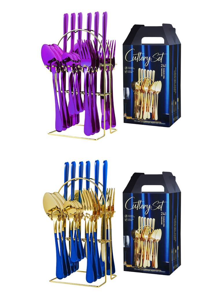 Western 24-Piece Stainless Steel Cutlery Set with Knife Holder Gift Box