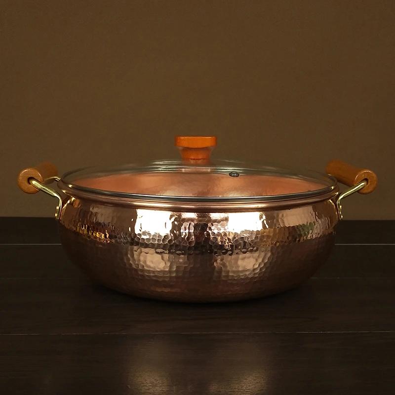 Old copper Induction cooker copper pot Soup pot Shabu Shabu Domestic hotpot pots Anti scalding handle copper hotpot cookware