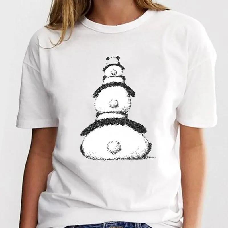 New Panda Lovely Cute Tshirt Clothing Cartoon Graphic Print Short Sleeve Fashion Casual T Shirt Women Soft Clothing