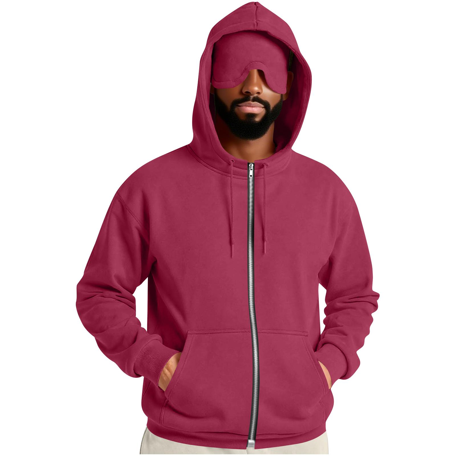 

Мужская однотонная толстовка с капюшоном на молнии и карманом-маской для глаз XL красный