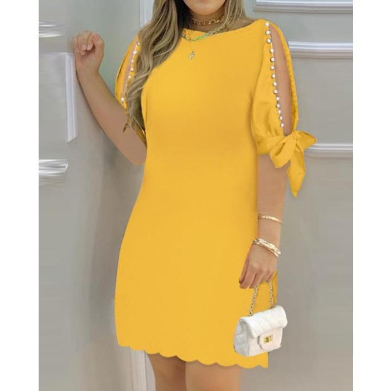 JPNTKY Fashion Summer Spring Solid Color Print Long Sleeve O-Neck Casual Dresses S