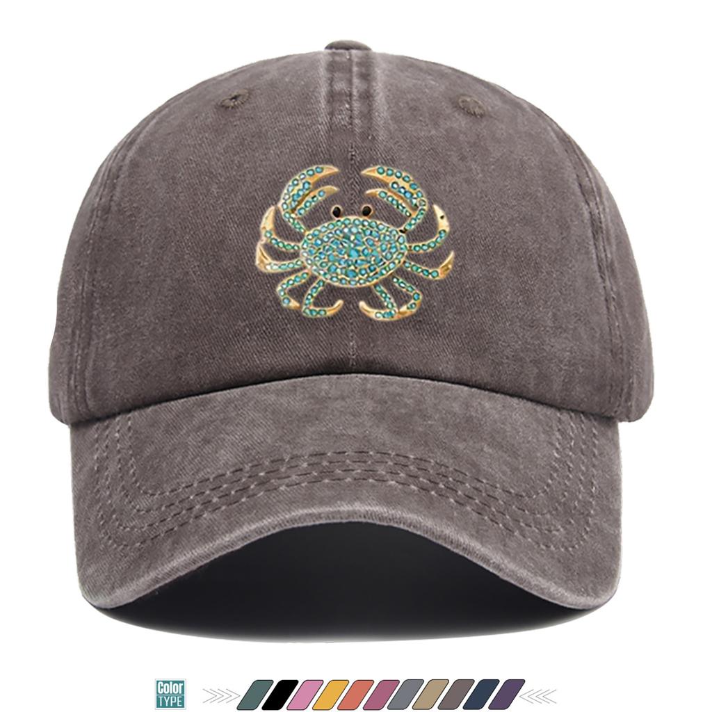 pc Rhinestone Crab Shaped Printed Baseball Cap Sparkling Rhinestone Decor Individual Trendy Sun Hat Fashionable EyeCatching