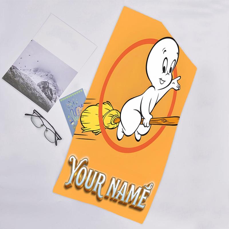 1pc Casper Beach Towel with Custom Name, Beach and Seaside Swimming Pool Equipment, Fashion Pattern, Rectangular, Travel Essential