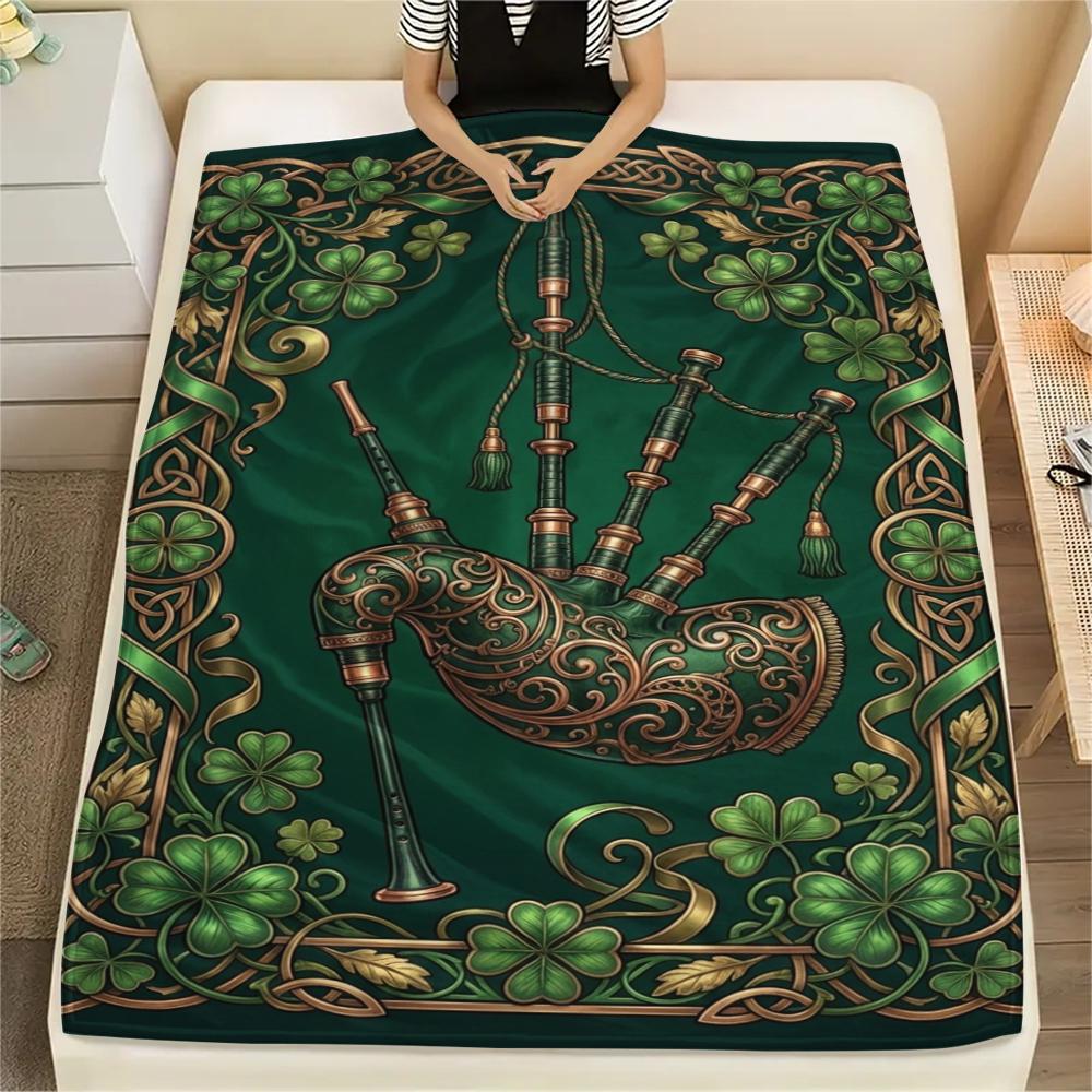 1Pc St.Patrick's Day Print Flannel Blanket, High quality Comfortable for All Seasons, Home Decor, Warmth and Comfort, Perfect for Christmas Gifts W73