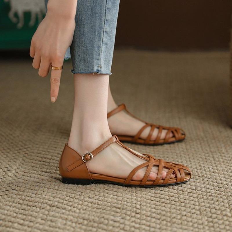 Fashion Rome Woven Sandals Low Heels Female Beige Brown Breathable Sandals Chunky Summer Ladies Gladiator Shoes Sandalias De Mujer
