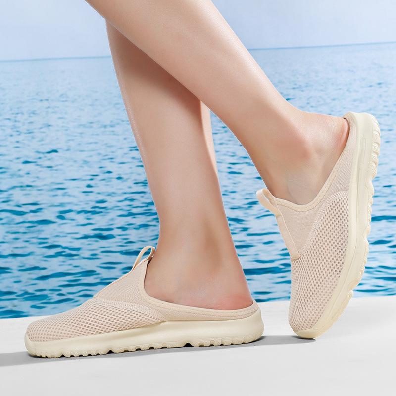 Breathable mesh half tray outer wear thick sole one pedal leisure sports beach shoes couple large size