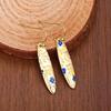 Huitan Blue Flower Yellow Leaf Carved Earrings for Women Handmade Unique Female Ear Accessories Dance Party Statement Jewelry