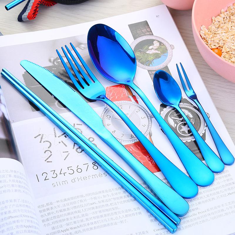 Stainless Steel Tableware Set, Portable Knife, Fork, Spoon, Chopsticks, Straw, Western, Travel Gift, 9 Pcs Set
