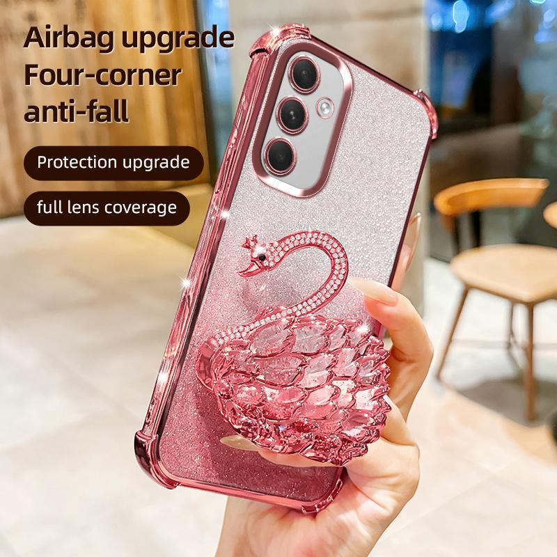 KEYSION Custodia in TPU Placcato Antiurto per Samsung A55 5G A35 A25 A15 Cigno Brillante Gioiellato Supporto Posteriore per Galaxy A05S