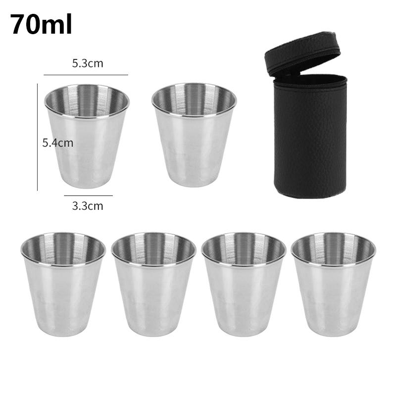

6Pcs/Set Outdoor 30/70Ml Polished Mini Stainless Steel Portable Drinking Wine Cup With Leather Cover Bag For Travel Camping L