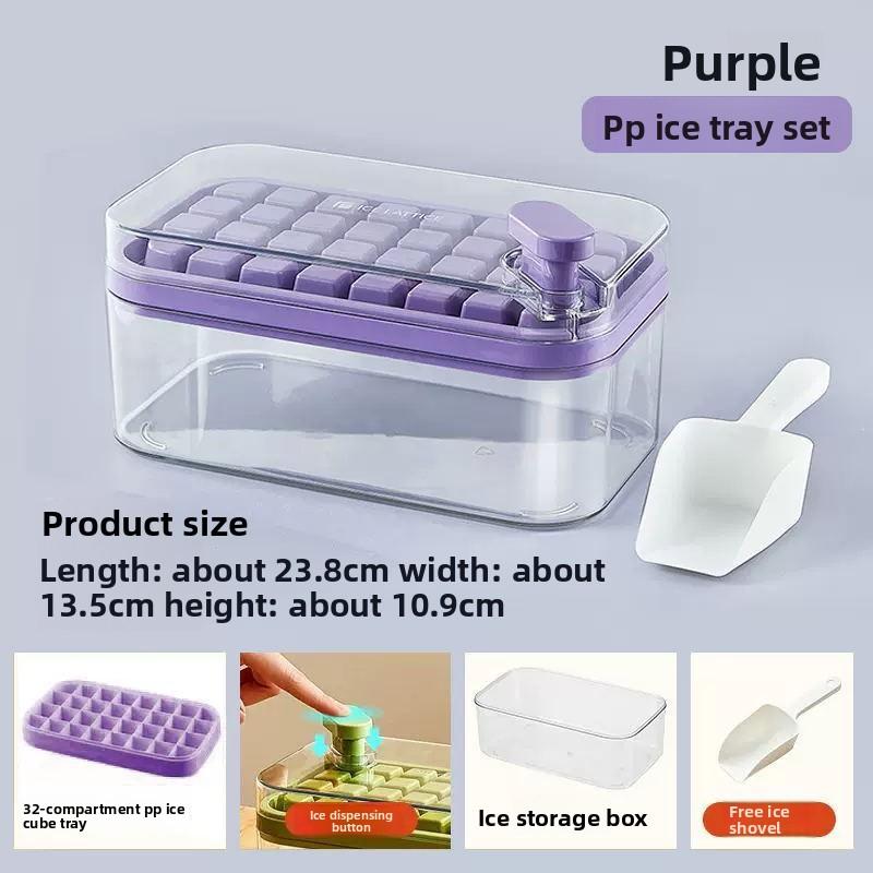 Silicone Ice Cube Tray Mold With Lid Shovel Storage Box One Click Ice Maker Dishwasher Safe Easy Clean Kitchen Bar Accessories