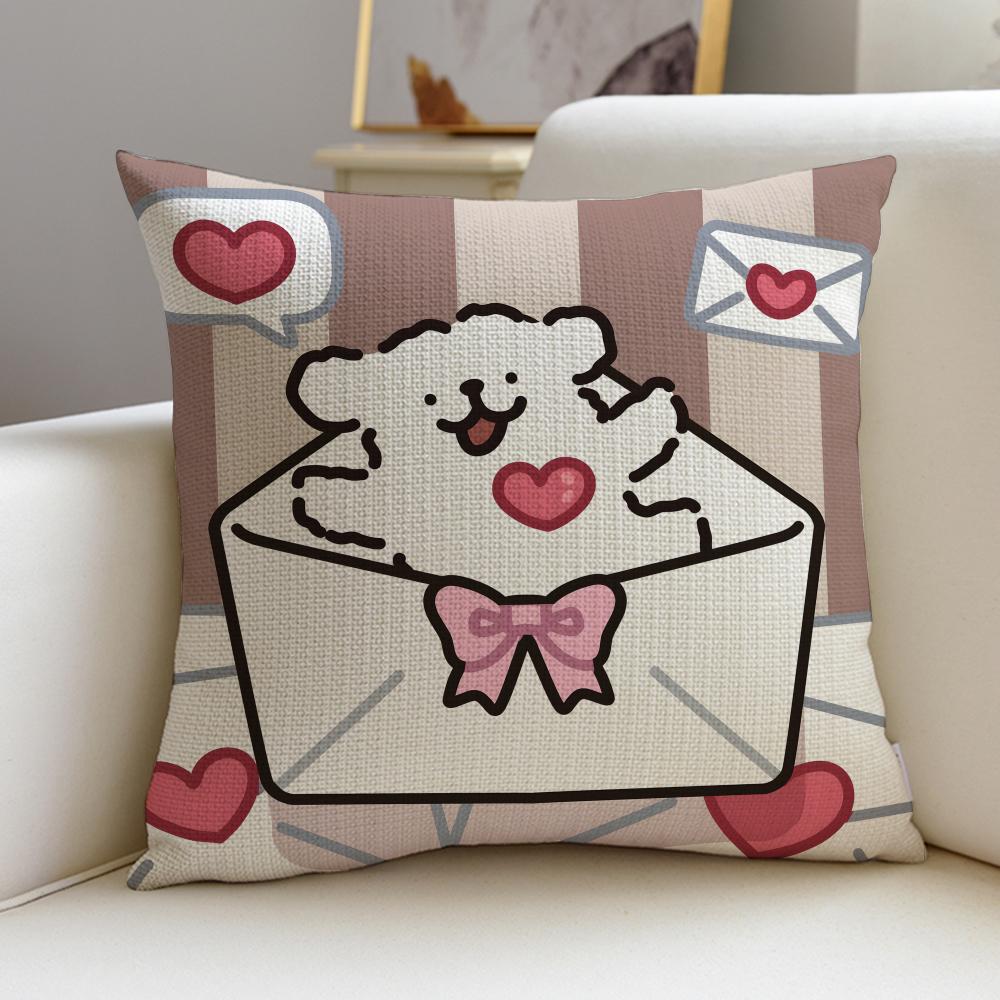 Friendly LLine Friends PuppyS Cushion Cover Breathable and Skinfriendly Linen Pillowcase Square Removable and Washable Cushion