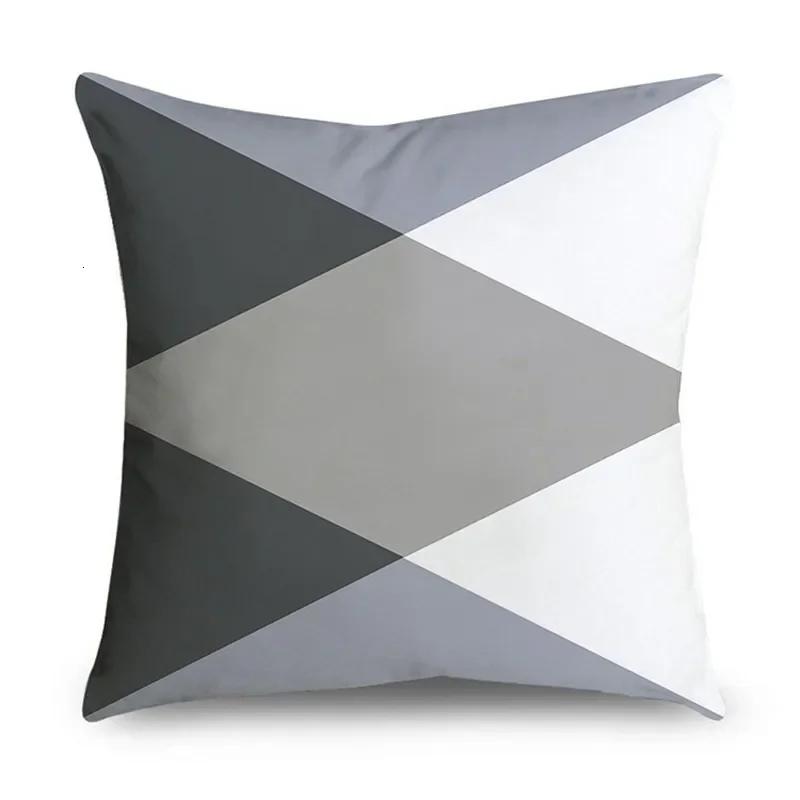 Gray Striped Geometric Double-Sided Printed Pillow Cover Short Plush Suitable Living Rooms Bedrooms Sofas Throw Cushion Cover