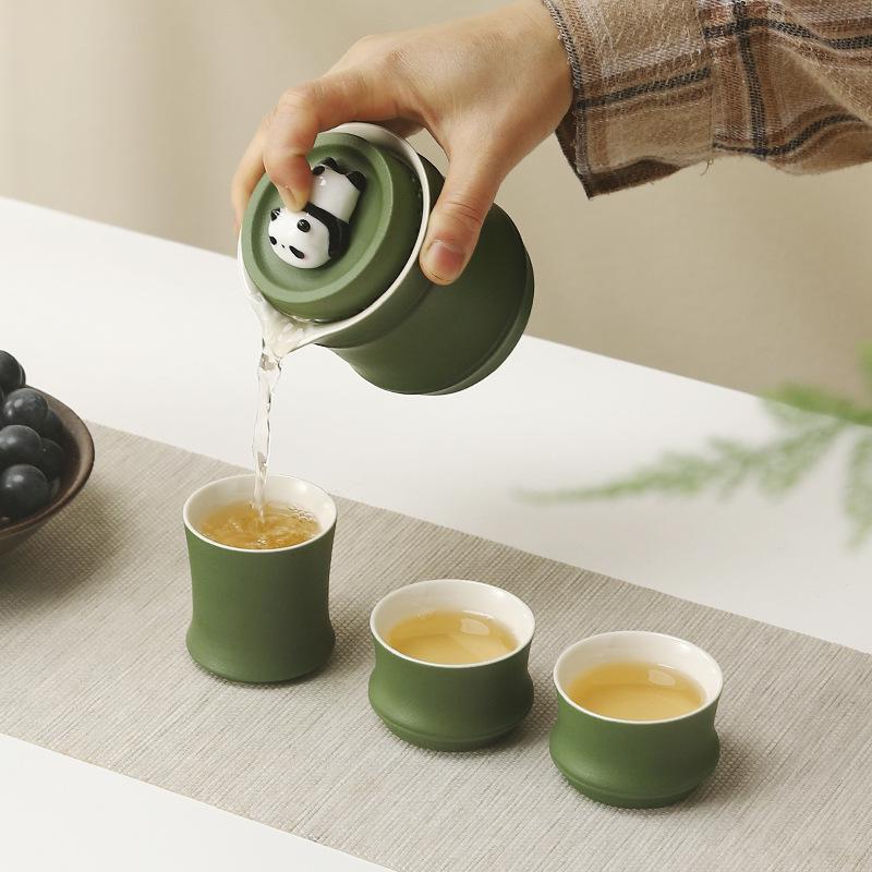 Portable Ceramic Panda Tea Set - Quick Brew Travel Teapot & Teacups, Ideal for Business Souvenir or Cultural Gift
