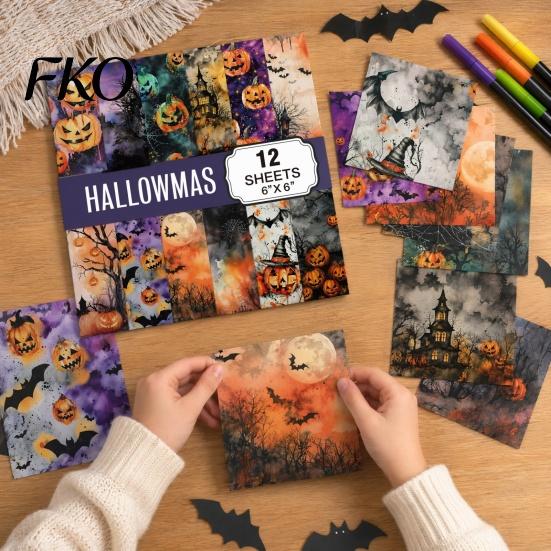 Classic Halloween Craft Paper 12 Sheets Purple Gothic Scrapbook Paper, Double Sided Decorative Dense Pattern for Card Making, Origami, DIY Projects,