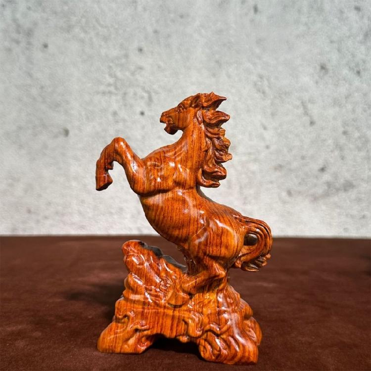 Wood Horse Statues Positive Energy Good Luck Showpiece Collectible Figurines Animal Sculptures for Home Office Decors