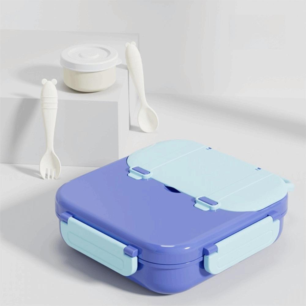 Portable Food Grade Lunch Box Divided Fresh Keeping Microwavable Lunch Box with Handle Spoon Fork Storage Box Outdoor Picnic