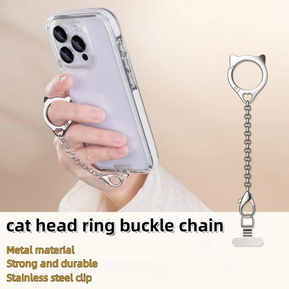 

Багатофункціональний шнурок для телефону з пряжкою у формі кільця у формі голови кота, новий ланцюжок на руку срібний