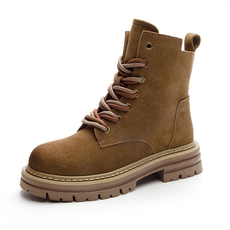 Martin Boots Women's Autumn New Leather Retro Tooling Western Cowboy Boots Thick-soled Inner Height-increasing Short Boots