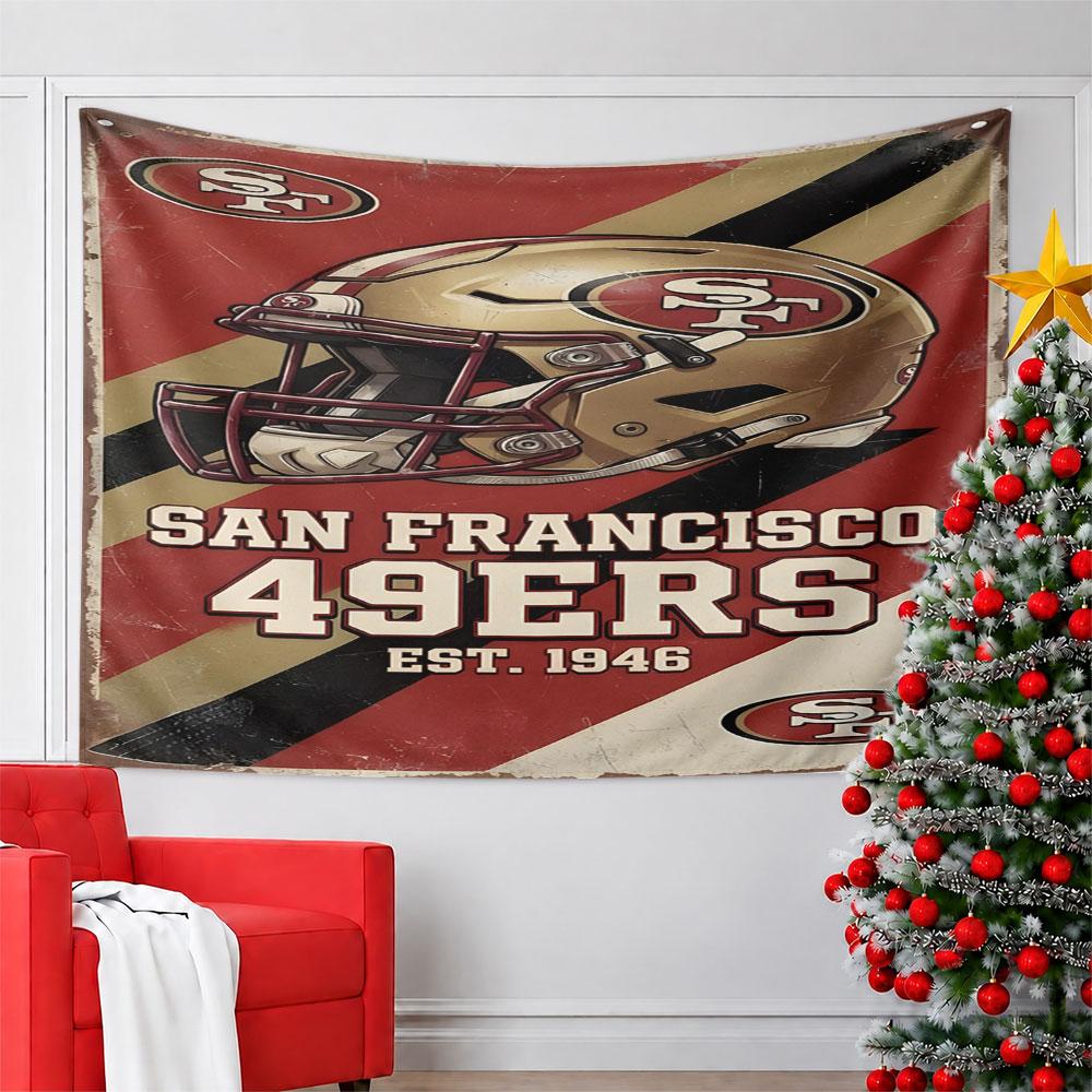 San Francisco 49ers Football Helmet Pattern Wall Hanging Tapestry Decorative Tapestry Home Decor for Bedroom and Living Room