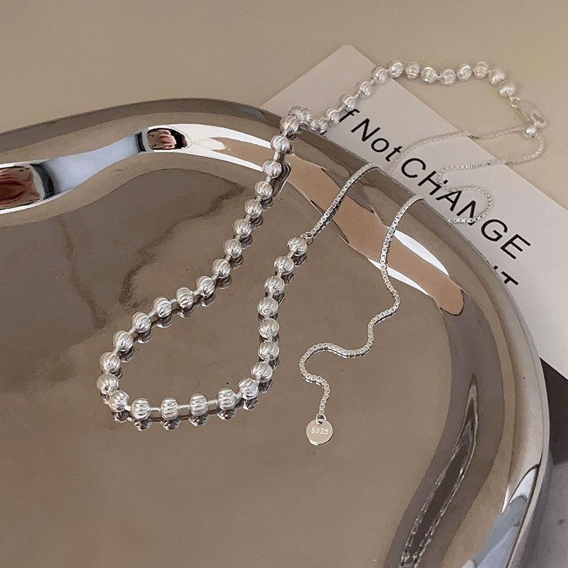 

S925 Серебряное итальянское автомобильное ожерелье с тыквой и бусинами, женская цепочка с кисточками на шею 59cm