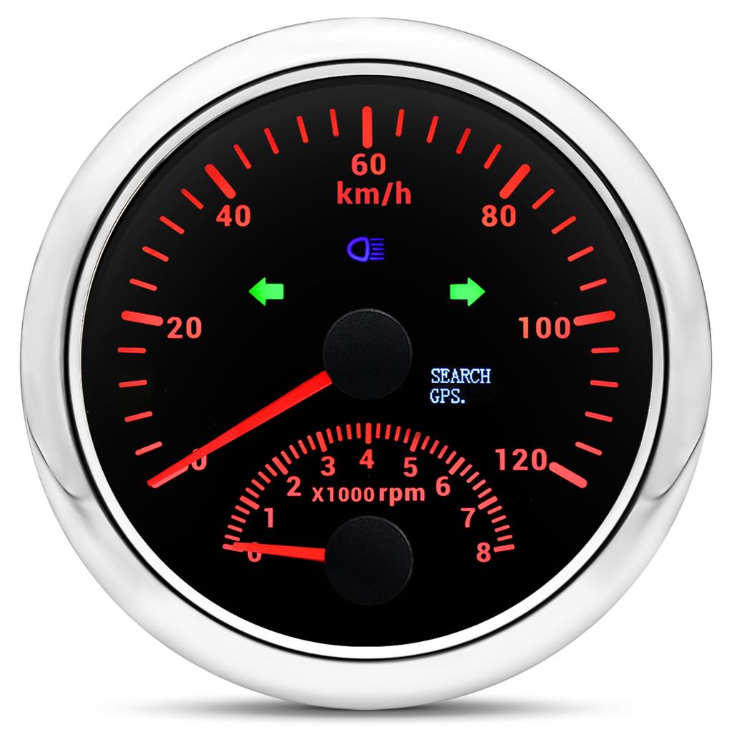 2 In 1 Multifunction Gauge IP67 Waterproof Speedometer With Tachometer Red Backlight for 12V 24V Universal Car Boat Speed Meter