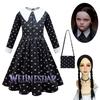 Wednesday Addams Dress Wig Cosplay Costume For Kid Girl Halloween Xmas Party