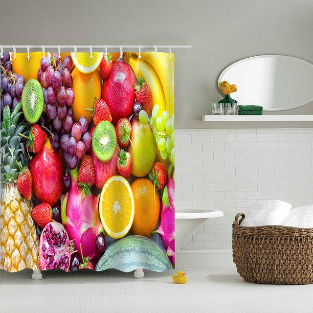 Fruit Shower Curtain With Hook Decoration Bathroom Shower Curtain Waterproof Vegetable Printing Creative Personality Curtain