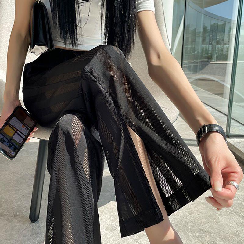 Women's Wide-Leg Mesh Split Pants – Spring/Summer 2026 Style, Sun Protection, Loose Fit, Straight Long Casual Pants