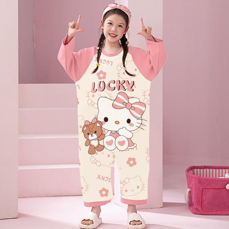 Girls Cotton Pajama Set Long Sleeve One-Piece Sleepwear Collection Cartoon Animal Print Kids Nightwear 3-8 Years